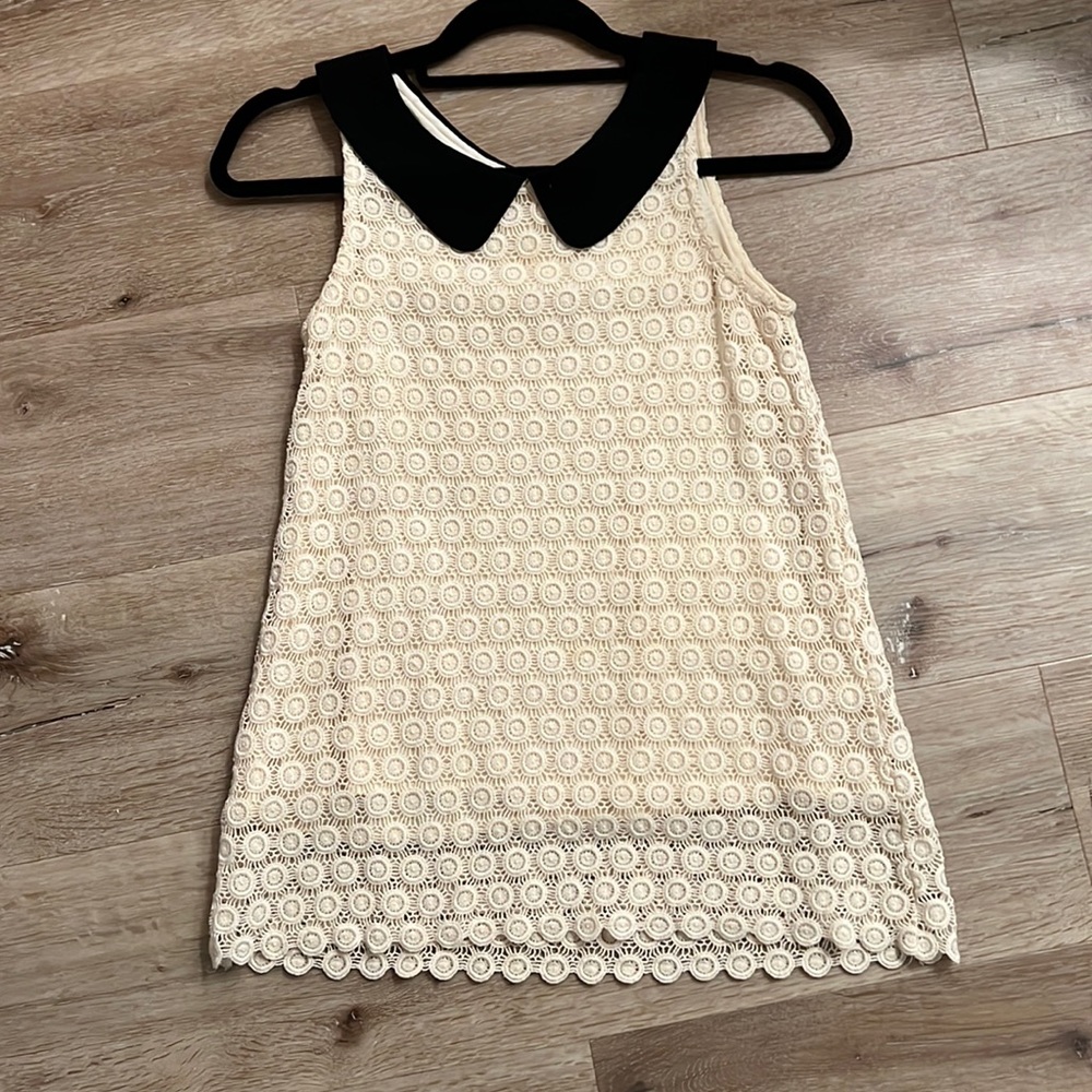 Anthropologie Lace Tank Top w/ Black Collar – Peter Pan Collar Blouse XS